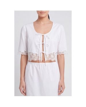 NUAJE NUAJE Soleil Lace Trim Tie Front Cotton Top - White