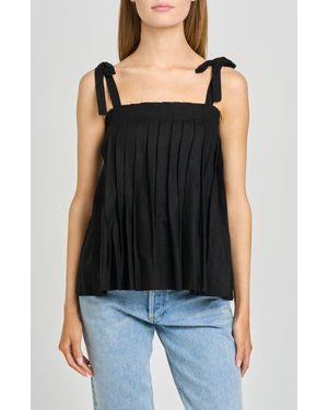 Wayf Stevie Pleated Tie Shoulder Babydoll Top - Black