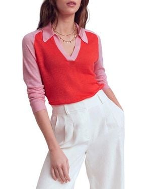 Boden Agnes Colorblock Johnny Collar Sweater - Red