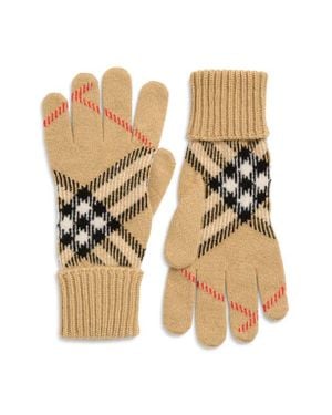 Burberry Large Core Check Cashmere Blend Gloves - Natural