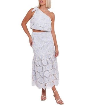 Petal & Pup Jennie Lace One-Shoulder Crop Top & Maxi Skirt Set - Blue