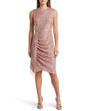 Tahari Sequin Side Ruched Sheath Cocktail Dress - Pink