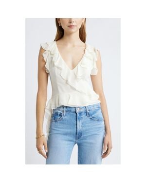 Open Edit Ruffle Sleeveless Crop Top - Blue