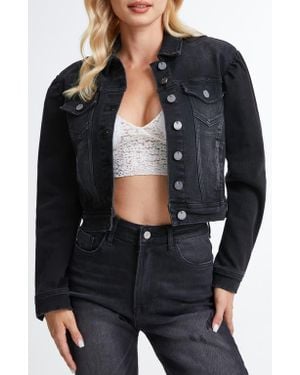Bayeas Puff Shoulder Crop Denim Jacket - Black
