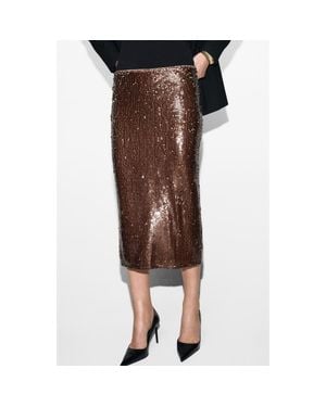 Mango Sequin Midi Skirt - Brown