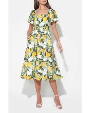 Adelyn Rae Kailany Lemon Fit-And-Flare Midi Dress - Yellow