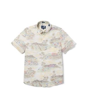 Reyn Spooner Waikiki Nostalgia Short Sleeve Cotton Blend Button-Down Shirt - White