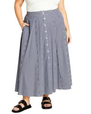 City Chic Skylight Button Front Skirt - Blue