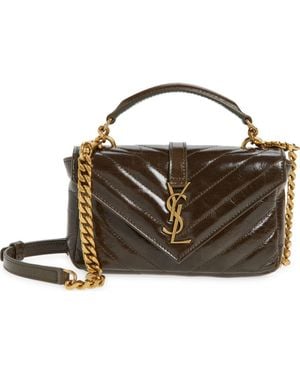 Saint Laurent Mini College Matelassé Leather Crossbody Bag - Brown