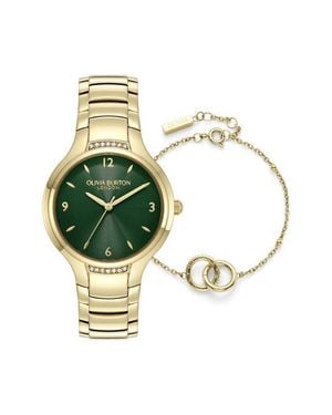 Olivia Burton Lea Bracelet Watch & Chain Bracelet Gift Set, 34Mm - Green