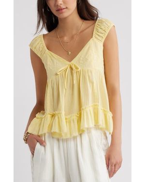 BP. Cap Sleeve Cotton Babydoll Top - Yellow