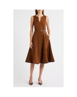 En Saison Eloise Faux Suede Midi Dress - Brown