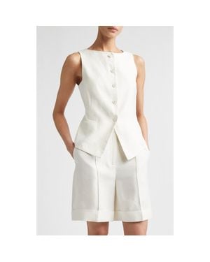 Eleventy Linen Blend Bateau Neck Vest - White