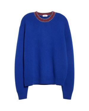 Versace Greca Border Crewneck Wool & Cashmere Sweater - Blue
