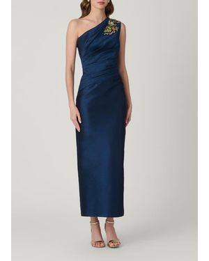 Shoshanna Midnight Como Embellished Dupioni Dress - Blue
