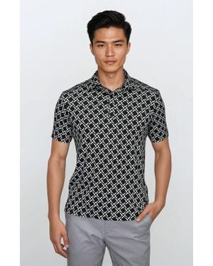 24sevenMen Wrinkle Resistant 3 Button Geometric Polo Shirt - Black