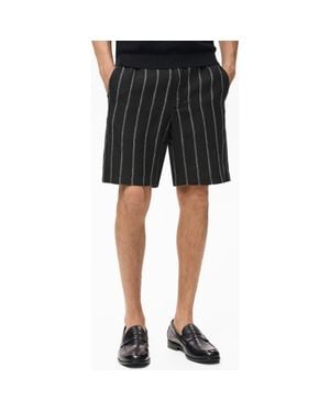 Mango Stripe Linen Bermuda Shorts - Black