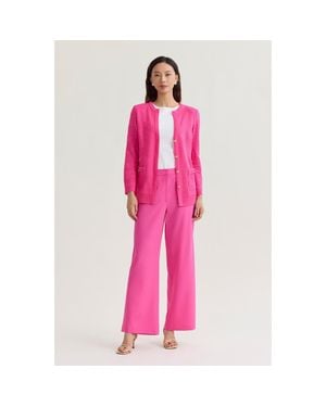 Ming Wang Heritage Tonal Textured Wave Knit Jacket - Pink