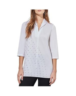 Ming Wang Stud Detail Shawl Collar Cotton Blend Shirt - Gray