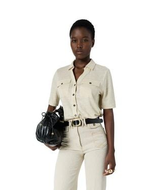 Gerard Darel Moana Open Collar Linen Shirt - White