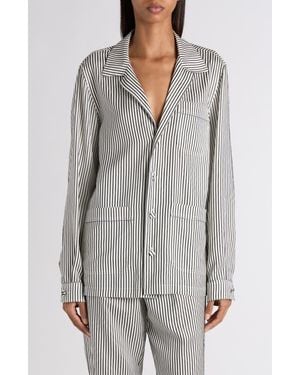 Tom Ford Stripe Silk Button-Up Pajama Shirt - Gray