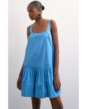 TOPSHOP Square Neck Cotton Poplin Dress - Blue