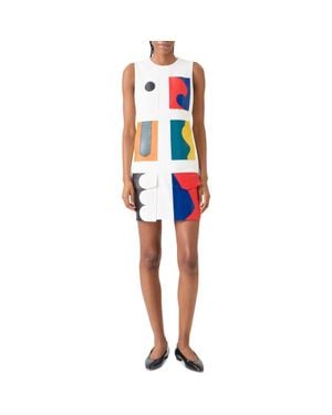 Akris Paravent Patchwork Leather Sheath Dress - Red