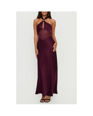 Princess Polly Rosario Sheer Panel Satin Halter Gown - Purple