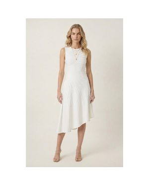 Modenaire Sleeveless Midi Dress With Asymmetrical Hem - White
