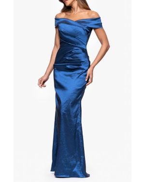 Xscape Evenings Off The Shoulder Taffeta Sheath Gown - Blue