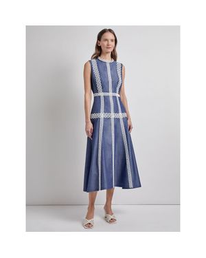 Misook Eyelet Trim Sleeveless Cotton Dress - Blue