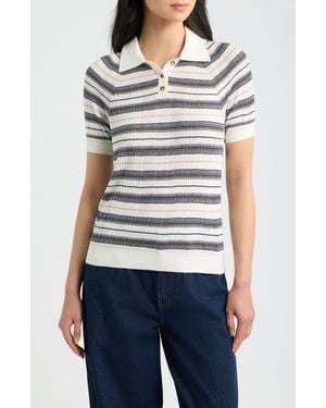 Rag & Bone Teresa Stripe Silk Blend Polo - Blue