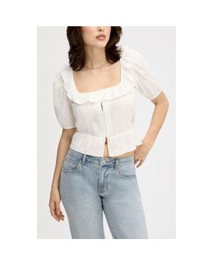 Sam Edelman Peasant Peplum Cotton Button-Up Top - Blue