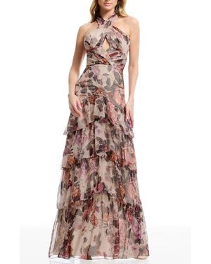 strapless open back dress Dress The Population Jordan Plunge Neck Gown - Rouge
