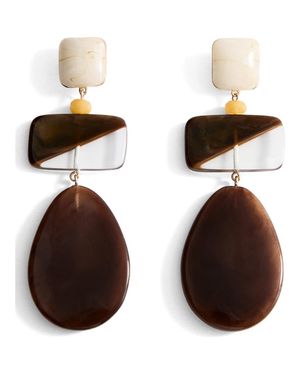 Mango Mixed Pendant Drop Earrings - Brown