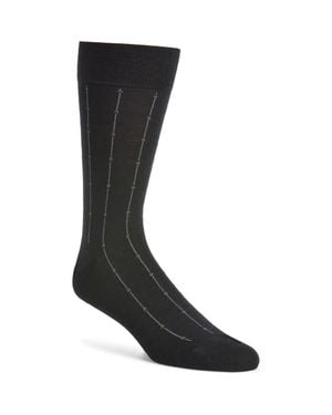 Pantherella Botolph Vertical Mini Box Stripe Wool Blend Dress Socks - Black