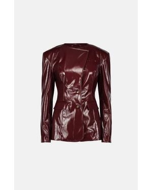 Saemdi Sculptural Faux Leather Suit Jacket - Red