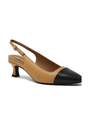 Lands' End Leather Slingback Cap Toe Kitten Heels - Brown