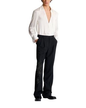 Balmain Pleated Wool Pants With Sand Effect Embroidery - Black