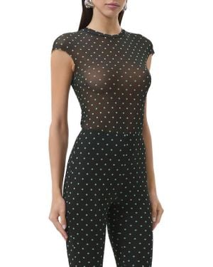 AFRM Nina Print Cap Sleeve Mesh Top - Black