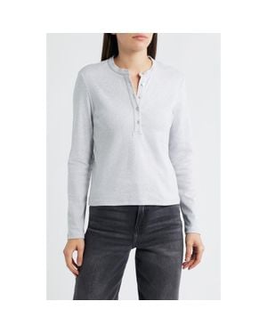 Mavi Long Sleeve Stretch Cotton Henley - White