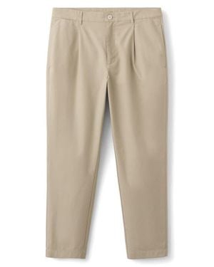 Mango Pleated Straight Fit Cotton Blend Pants - Natural