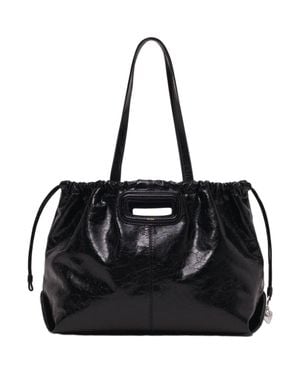 Maje Crackled Leather Milpli Tote Bag - Black