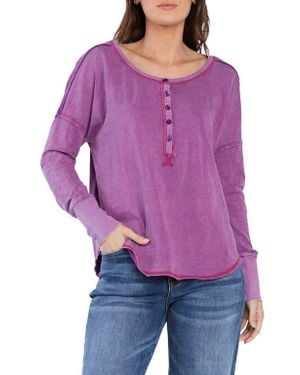 Billy T Raw-Edge Cotton Henley Top - Purple