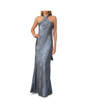 Adrianna Papell Foiled Trumpet Gown - Blue