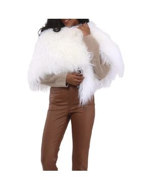 Gorski Select Genuine Shearling Shawl - White