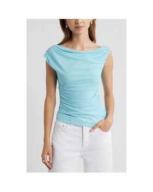 Open Edit Cap Sleeve Mesh Top - Blue