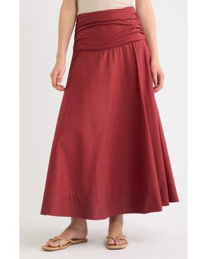 Faithfull the Brand Simone Ruched Waist Cotton Midi Skirt - Red