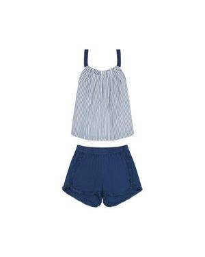 MER ST BARTH Colette Girl's Top And Short Set Marine Stripe - Blue