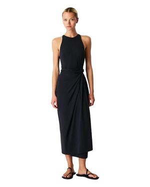 Another Tomorrow Sarong Tie Dress - Black